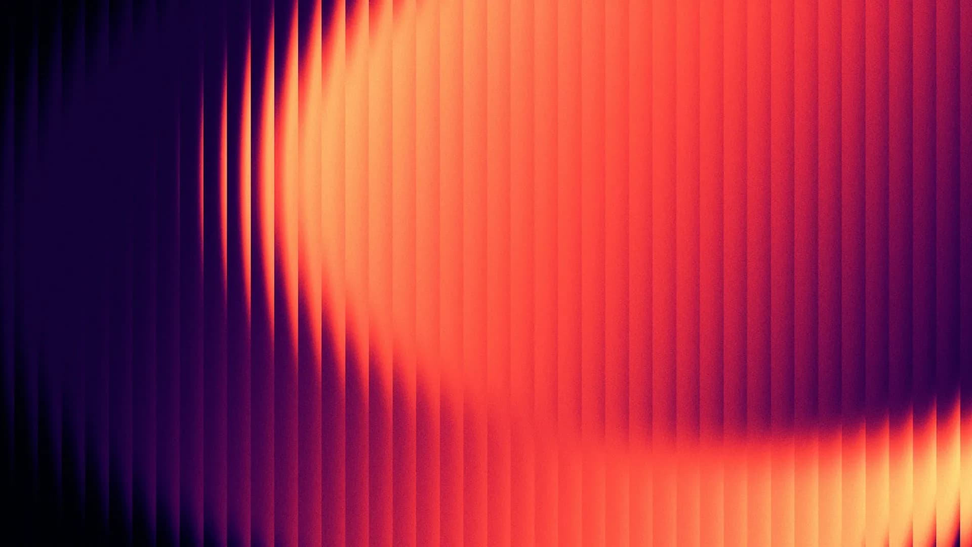 Abstract vertical ribbed glass with a glowing orange arc on a purple gradient